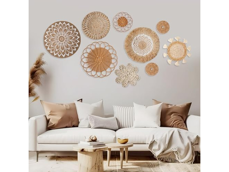 Decorazioni in Rattan per Parete Set di 11 Cesti Decorativi Confezione Personalizzabile
