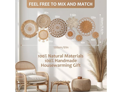 Decorazioni in Rattan per Parete Set di 11 Cesti Decorativi Confezione Personalizzabile