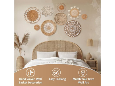 Decorazioni in Rattan per Parete Set di 11 Cesti Decorativi Confezione Personalizzabile