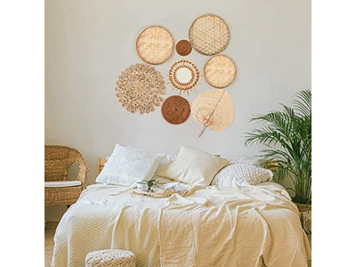 Cesto Murale con Decorazione Blu in Bambù Arte Africana