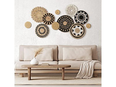 Cesto Intrecciato Boho da Parete Cesti Decorativi Piatti Fatti a Mano Grandi