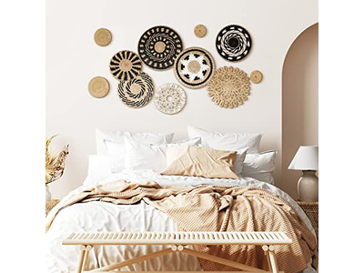 Cesto Intrecciato Boho da Parete Cesti Decorativi Piatti Fatti a Mano Grandi